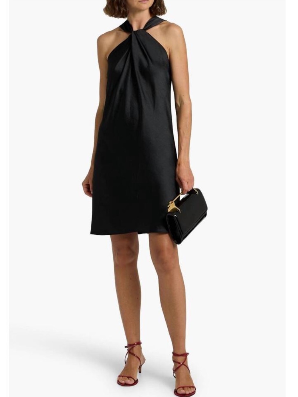 Theory NWT Satin Crepe Sleeveless Twist Neck Mini Dress in Black Size Small